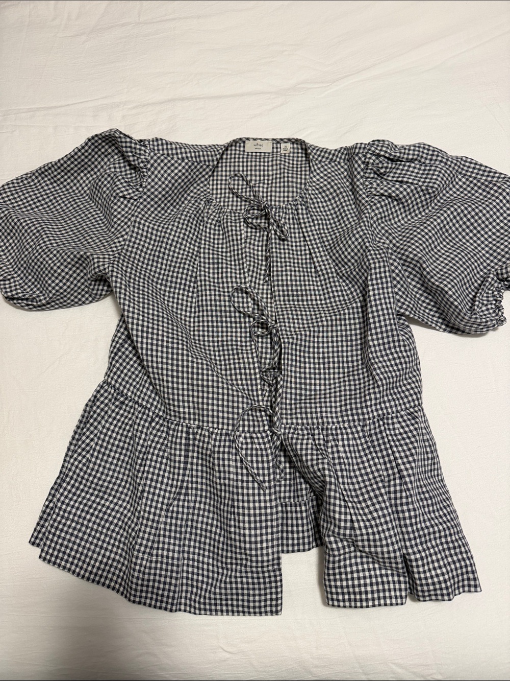 Aritzia Black & White Gingham Tie-Front Peplum Blouse